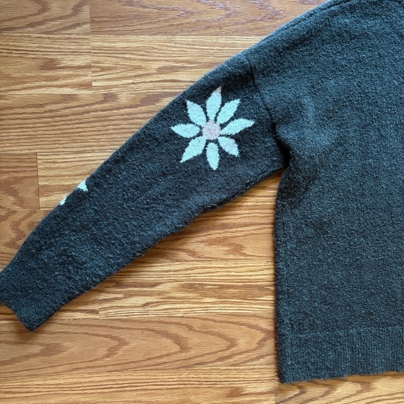 Madewell Floral Intarsia Wool Blend Pullover Sweater Size Medium Green White - Picture 6 of 9